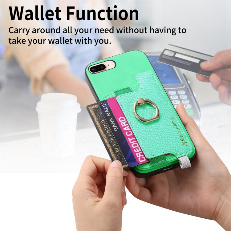 For iPhone XR Retro Magsafe Cross Leather Ring Holder Card Bag Phone Case(Green) - More iPhone Cases by buy2fix | Online Shopping UK | buy2fix