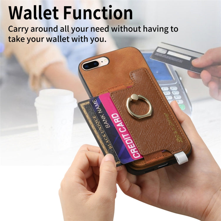 For iPhone XR Retro Magsafe Cross Leather Ring Holder Card Bag Phone Case(Brown) - More iPhone Cases by buy2fix | Online Shopping UK | buy2fix