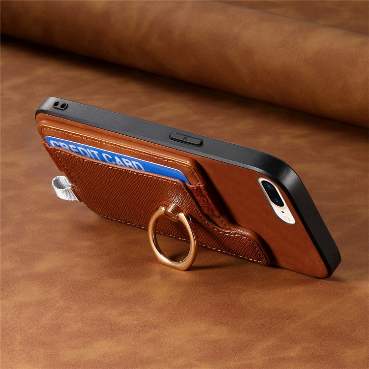 For iPhone XR Retro Magsafe Cross Leather Ring Holder Card Bag Phone Case(Brown) - More iPhone Cases by buy2fix | Online Shopping UK | buy2fix