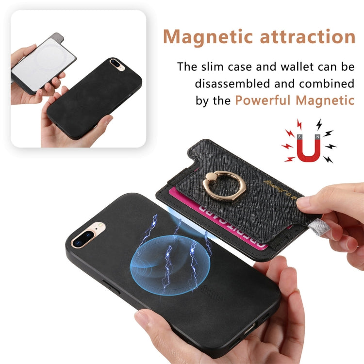 For iPhone XR Retro Magsafe Cross Leather Ring Holder Card Bag Phone Case(Black) - More iPhone Cases by buy2fix | Online Shopping UK | buy2fix
