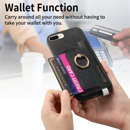 For iPhone XR Retro Magsafe Cross Leather Ring Holder Card Bag Phone Case(Black) - More iPhone Cases by buy2fix | Online Shopping UK | buy2fix