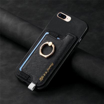 For iPhone XR Retro Magsafe Cross Leather Ring Holder Card Bag Phone Case(Black) - More iPhone Cases by buy2fix | Online Shopping UK | buy2fix