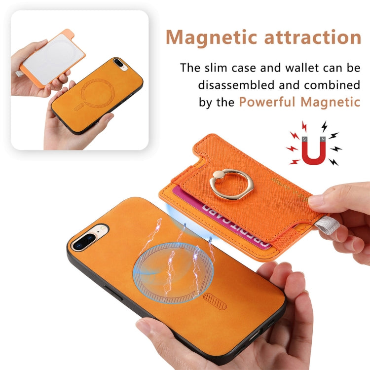 For iPhone XS Max Retro Magsafe Cross Leather Ring Holder Card Bag Phone Case(Yellow) - More iPhone Cases by buy2fix | Online Shopping UK | buy2fix