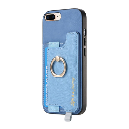 For iPhone XS Max Retro Magsafe Cross Leather Ring Holder Card Bag Phone Case(Blue) - More iPhone Cases by buy2fix | Online Shopping UK | buy2fix