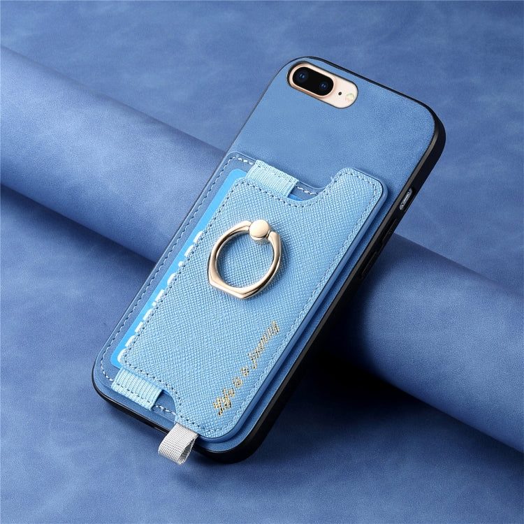 For iPhone XS Max Retro Magsafe Cross Leather Ring Holder Card Bag Phone Case(Blue) - More iPhone Cases by buy2fix | Online Shopping UK | buy2fix