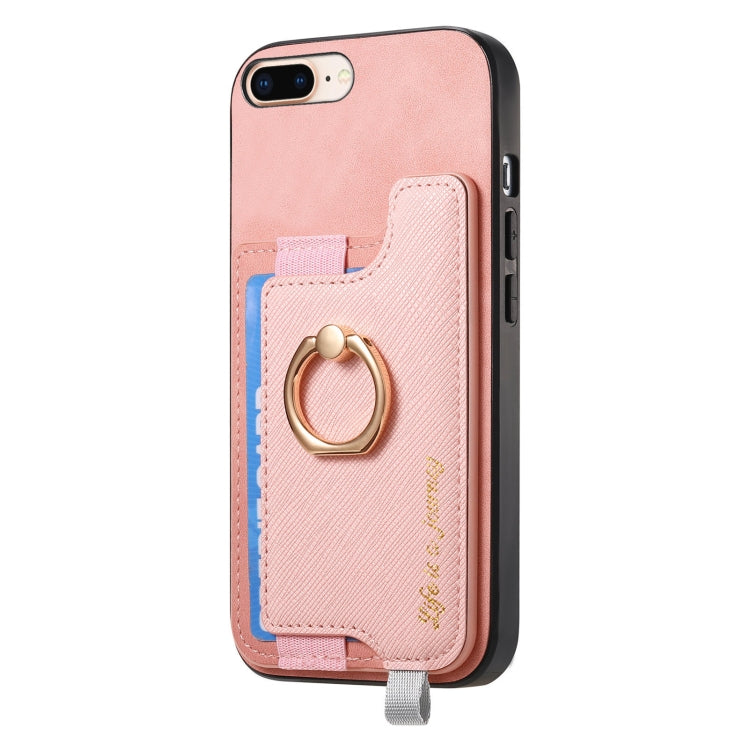For iPhone XS Max Retro Magsafe Cross Leather Ring Holder Card Bag Phone Case(Pink) - More iPhone Cases by buy2fix | Online Shopping UK | buy2fix