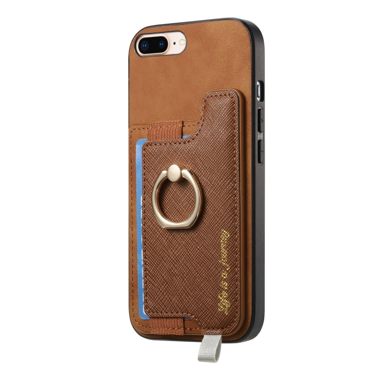 For iPhone XS Max Retro Magsafe Cross Leather Ring Holder Card Bag Phone Case(Brown) - More iPhone Cases by buy2fix | Online Shopping UK | buy2fix