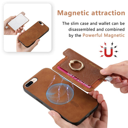 For iPhone XS Max Retro Magsafe Cross Leather Ring Holder Card Bag Phone Case(Brown) - More iPhone Cases by buy2fix | Online Shopping UK | buy2fix