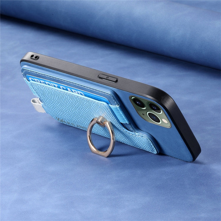 For iPhone 11 Retro Magsafe Cross Leather Ring Holder Card Bag Phone Case(Blue) - iPhone 11 Cases by buy2fix | Online Shopping UK | buy2fix