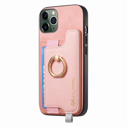 For iPhone 11 Retro Magsafe Cross Leather Ring Holder Card Bag Phone Case(Pink) - iPhone 11 Cases by buy2fix | Online Shopping UK | buy2fix
