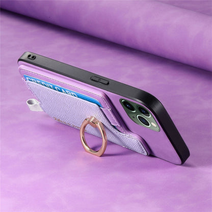 For iPhone 11 Retro Magsafe Cross Leather Ring Holder Card Bag Phone Case(Purple) - iPhone 11 Cases by buy2fix | Online Shopping UK | buy2fix