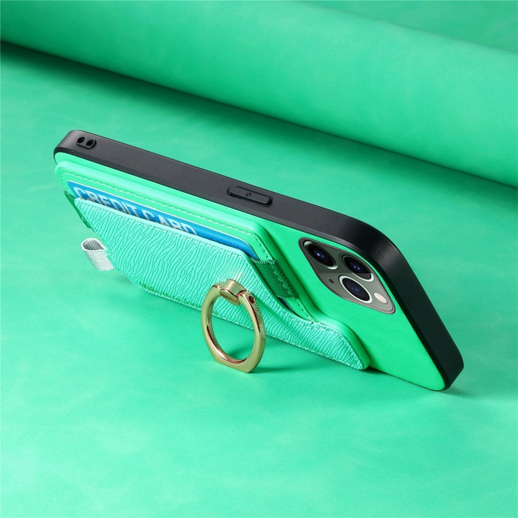 For iPhone 11 Retro Magsafe Cross Leather Ring Holder Card Bag Phone Case(Green) - iPhone 11 Cases by buy2fix | Online Shopping UK | buy2fix