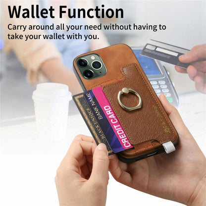 For iPhone 11 Retro Magsafe Cross Leather Ring Holder Card Bag Phone Case(Brown) - iPhone 11 Cases by buy2fix | Online Shopping UK | buy2fix