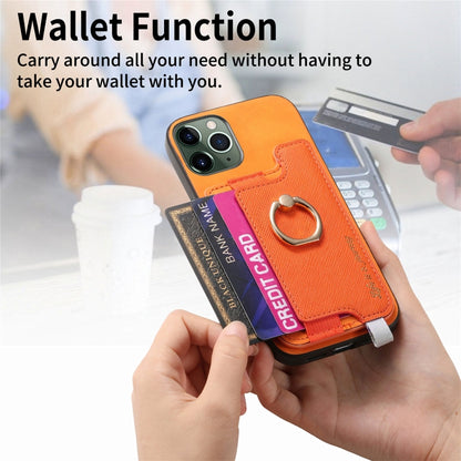 For iPhone 11 Pro Retro Magsafe Cross Leather Ring Holder Card Bag Phone Case(Yellow) - iPhone 11 Pro Cases by buy2fix | Online Shopping UK | buy2fix