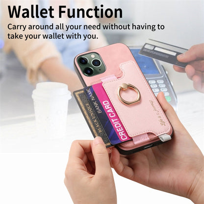 For iPhone 11 Pro Retro Magsafe Cross Leather Ring Holder Card Bag Phone Case(Pink) - iPhone 11 Pro Cases by buy2fix | Online Shopping UK | buy2fix