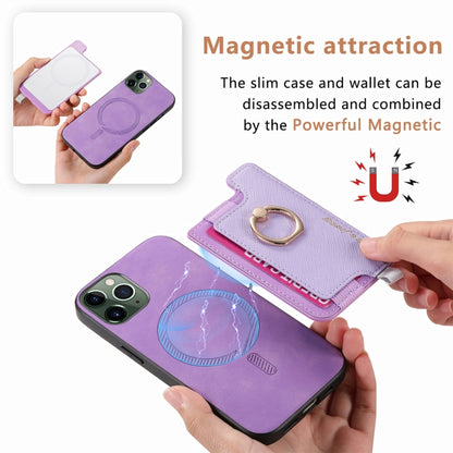 For iPhone 11 Pro Retro Magsafe Cross Leather Ring Holder Card Bag Phone Case(Purple) - iPhone 11 Pro Cases by buy2fix | Online Shopping UK | buy2fix