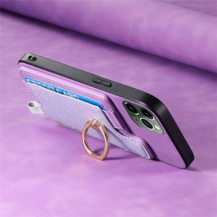 For iPhone 11 Pro Retro Magsafe Cross Leather Ring Holder Card Bag Phone Case(Purple) - iPhone 11 Pro Cases by buy2fix | Online Shopping UK | buy2fix