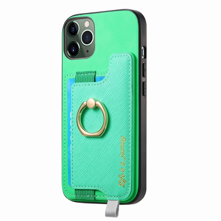 For iPhone 11 Pro Retro Magsafe Cross Leather Ring Holder Card Bag Phone Case(Green) - iPhone 11 Pro Cases by buy2fix | Online Shopping UK | buy2fix