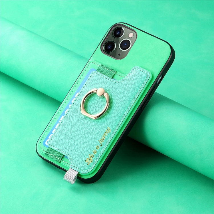 For iPhone 11 Pro Retro Magsafe Cross Leather Ring Holder Card Bag Phone Case(Green) - iPhone 11 Pro Cases by buy2fix | Online Shopping UK | buy2fix