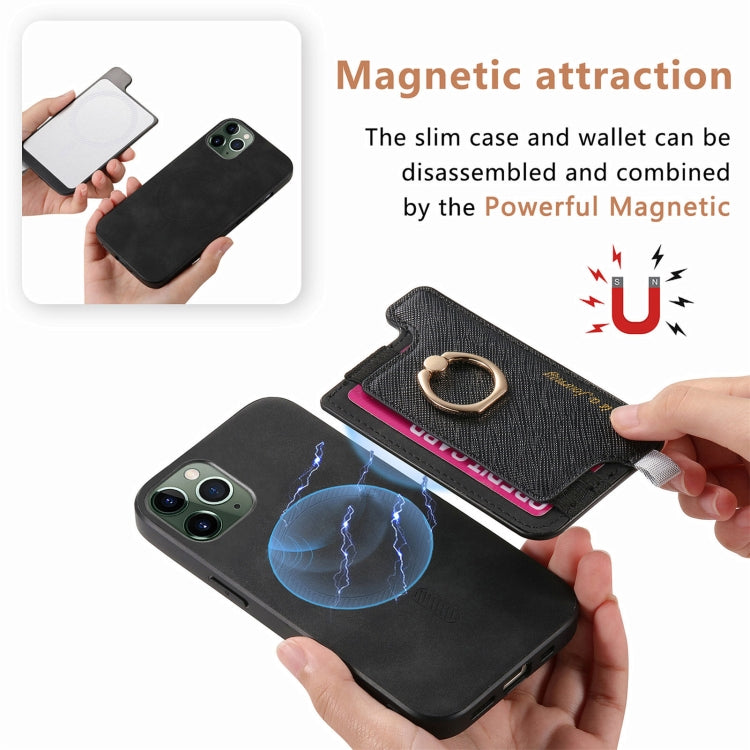For iPhone 11 Pro Retro Magsafe Cross Leather Ring Holder Card Bag Phone Case(Black) - iPhone 11 Pro Cases by buy2fix | Online Shopping UK | buy2fix