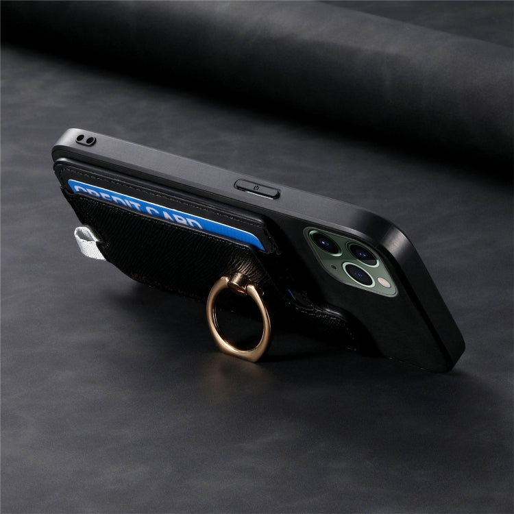 For iPhone 11 Pro Retro Magsafe Cross Leather Ring Holder Card Bag Phone Case(Black) - iPhone 11 Pro Cases by buy2fix | Online Shopping UK | buy2fix