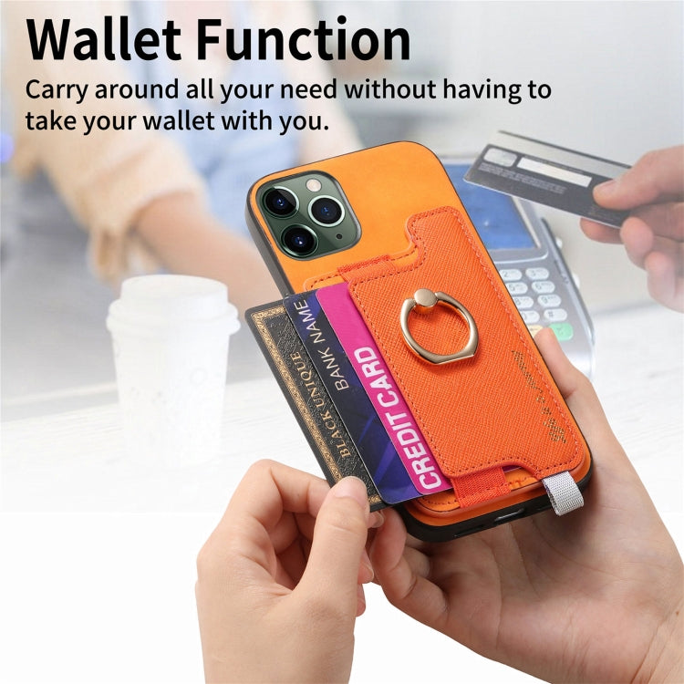 For iPhone 11 Pro Max Retro Magsafe Cross Leather Ring Holder Card Bag Phone Case(Yellow) - iPhone 11 Pro Max Cases by buy2fix | Online Shopping UK | buy2fix