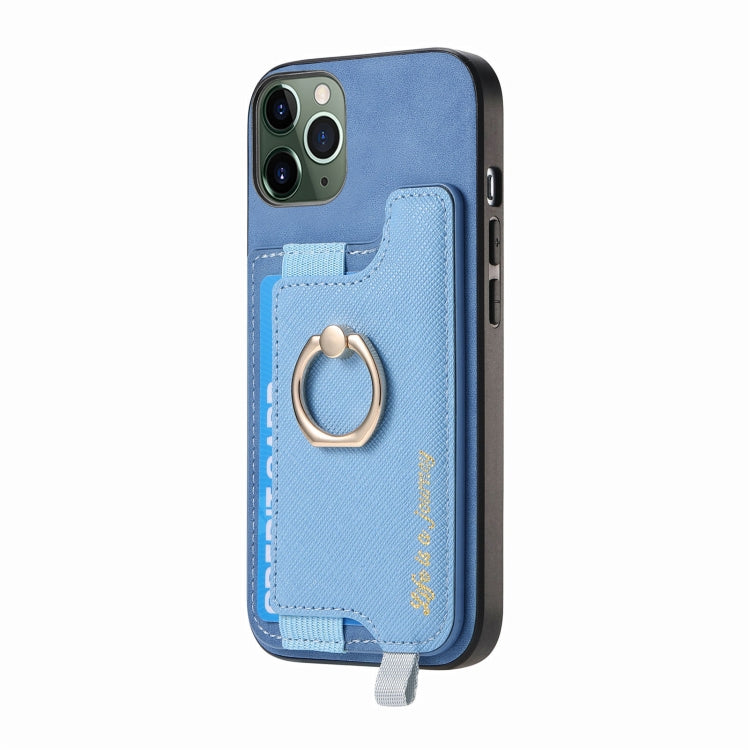 For iPhone 11 Pro Max Retro Magsafe Cross Leather Ring Holder Card Bag Phone Case(Blue) - iPhone 11 Pro Max Cases by buy2fix | Online Shopping UK | buy2fix