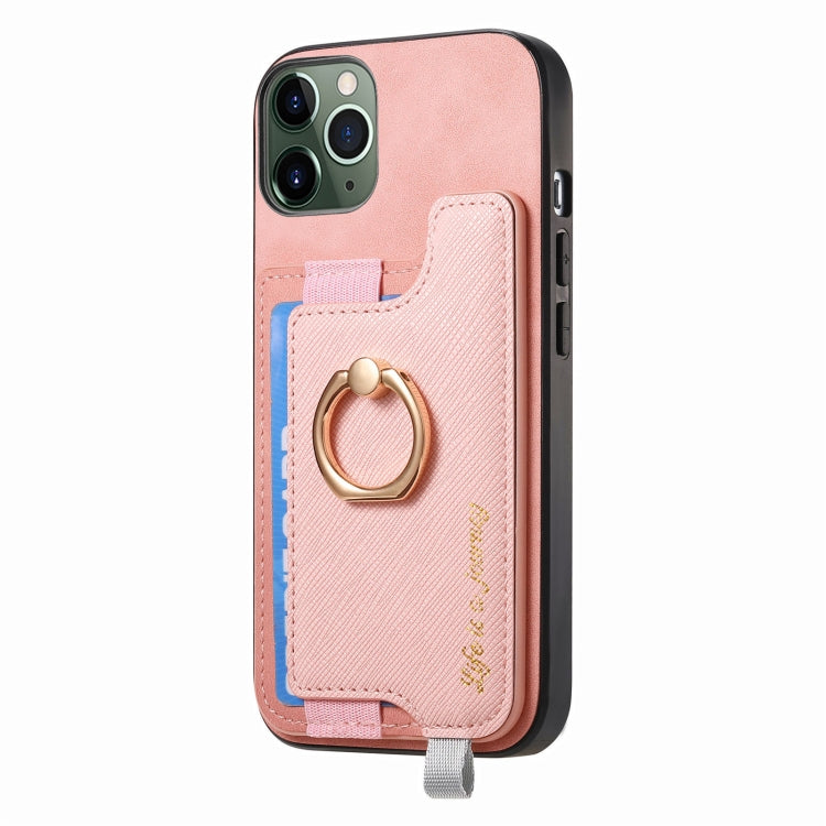For iPhone 11 Pro Max Retro Magsafe Cross Leather Ring Holder Card Bag Phone Case(Pink) - iPhone 11 Pro Max Cases by buy2fix | Online Shopping UK | buy2fix