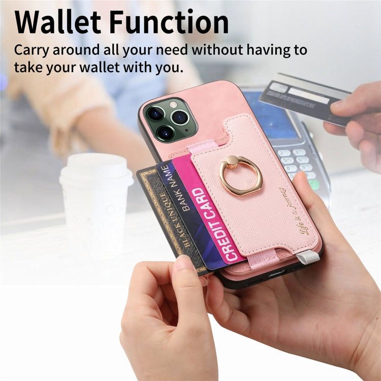 For iPhone 11 Pro Max Retro Magsafe Cross Leather Ring Holder Card Bag Phone Case(Pink) - iPhone 11 Pro Max Cases by buy2fix | Online Shopping UK | buy2fix