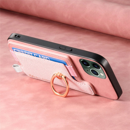 For iPhone 11 Pro Max Retro Magsafe Cross Leather Ring Holder Card Bag Phone Case(Pink) - iPhone 11 Pro Max Cases by buy2fix | Online Shopping UK | buy2fix