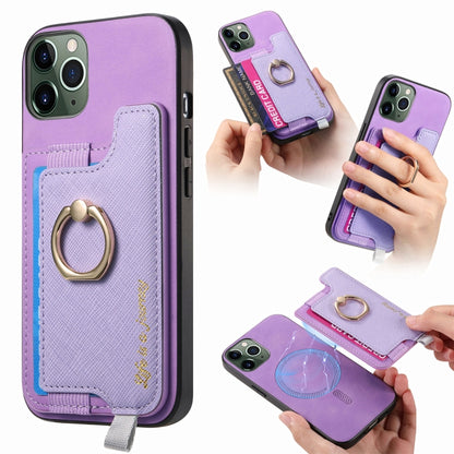For iPhone 11 Pro Max Retro Magsafe Cross Leather Ring Holder Card Bag Phone Case(Purple) - iPhone 11 Pro Max Cases by buy2fix | Online Shopping UK | buy2fix