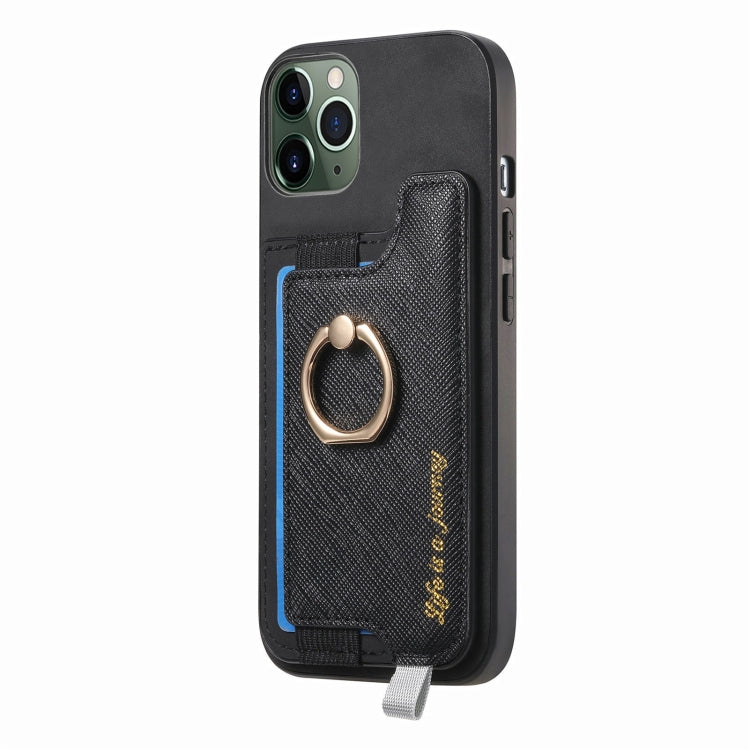 For iPhone 11 Pro Max Retro Magsafe Cross Leather Ring Holder Card Bag Phone Case(Black) - iPhone 11 Pro Max Cases by buy2fix | Online Shopping UK | buy2fix