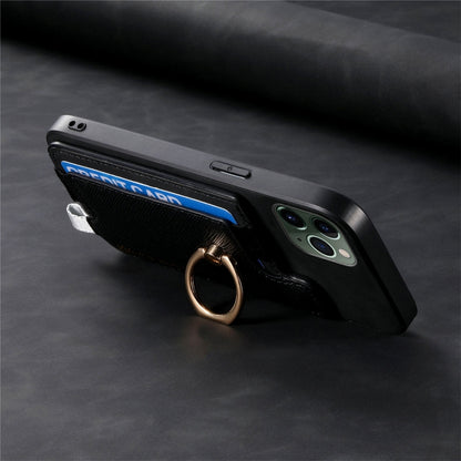 For iPhone 11 Pro Max Retro Magsafe Cross Leather Ring Holder Card Bag Phone Case(Black) - iPhone 11 Pro Max Cases by buy2fix | Online Shopping UK | buy2fix