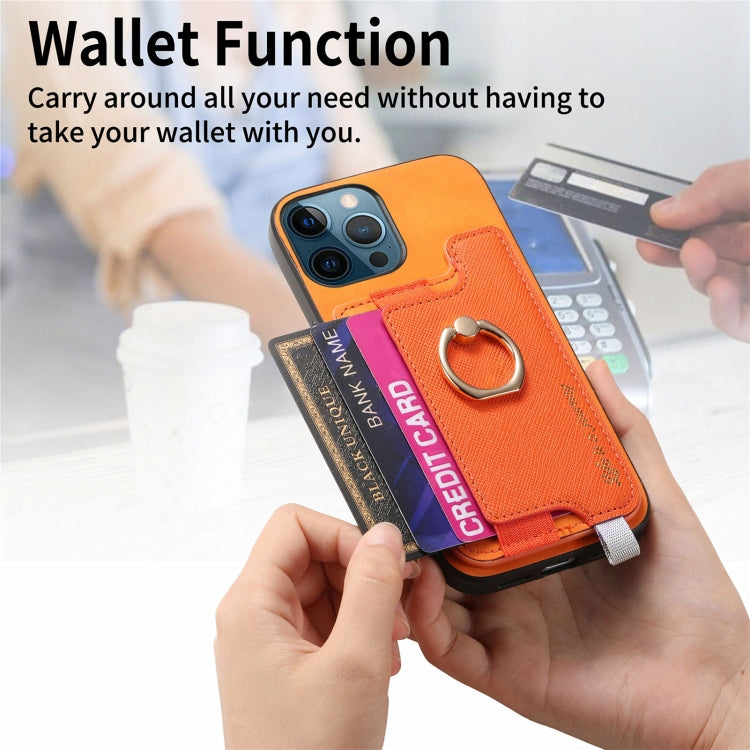 For iPhone 12 Pro Max Retro Magsafe Cross Leather Ring Holder Card Bag Phone Case(Yellow) - iPhone 12 Pro Max Cases by buy2fix | Online Shopping UK | buy2fix