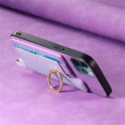 For iPhone 12 Pro Max Retro Magsafe Cross Leather Ring Holder Card Bag Phone Case(Purple) - iPhone 12 Pro Max Cases by buy2fix | Online Shopping UK | buy2fix