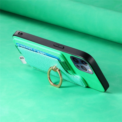 For iPhone 12 Pro Max Retro Magsafe Cross Leather Ring Holder Card Bag Phone Case(Green) - iPhone 12 Pro Max Cases by buy2fix | Online Shopping UK | buy2fix