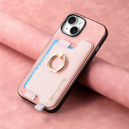 For iPhone 13 Retro Magsafe Cross Leather Ring Holder Card Bag Phone Case(Pink) - iPhone 13 Pro Cases by buy2fix | Online Shopping UK | buy2fix
