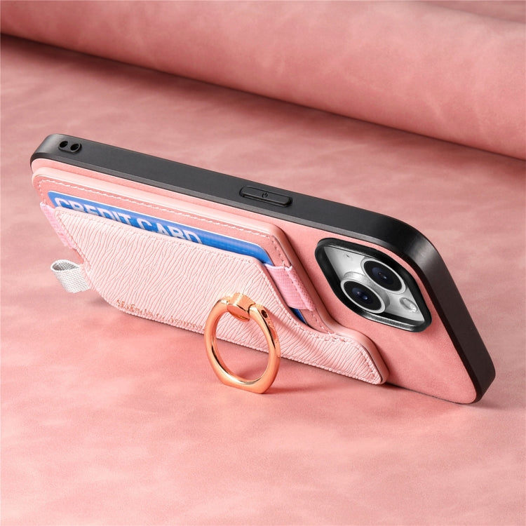 For iPhone 13 Retro Magsafe Cross Leather Ring Holder Card Bag Phone Case(Pink) - iPhone 13 Pro Cases by buy2fix | Online Shopping UK | buy2fix