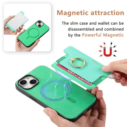 For iPhone 13 Retro Magsafe Cross Leather Ring Holder Card Bag Phone Case(Green) - iPhone 13 Pro Cases by buy2fix | Online Shopping UK | buy2fix