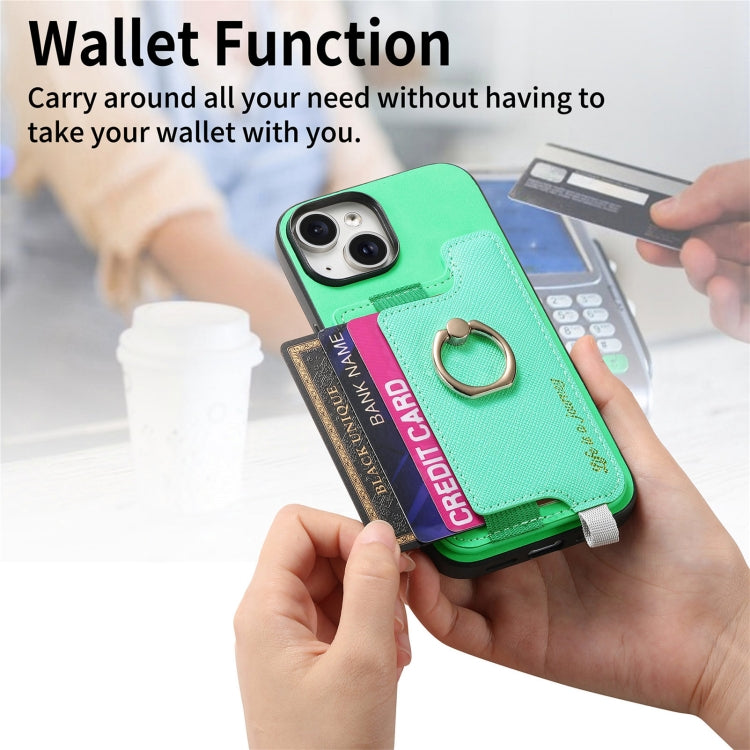 For iPhone 13 Retro Magsafe Cross Leather Ring Holder Card Bag Phone Case(Green) - iPhone 13 Pro Cases by buy2fix | Online Shopping UK | buy2fix