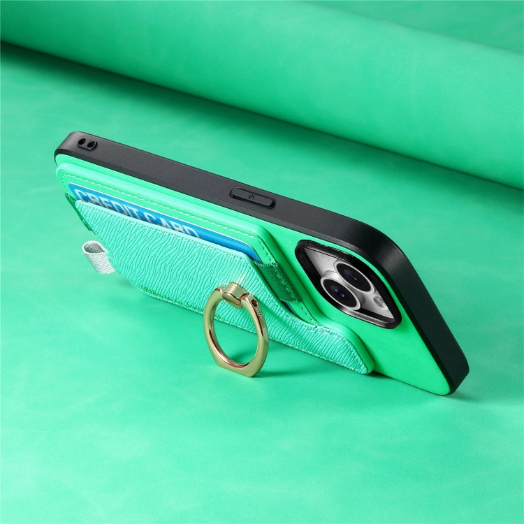 For iPhone 13 Retro Magsafe Cross Leather Ring Holder Card Bag Phone Case(Green) - iPhone 13 Pro Cases by buy2fix | Online Shopping UK | buy2fix