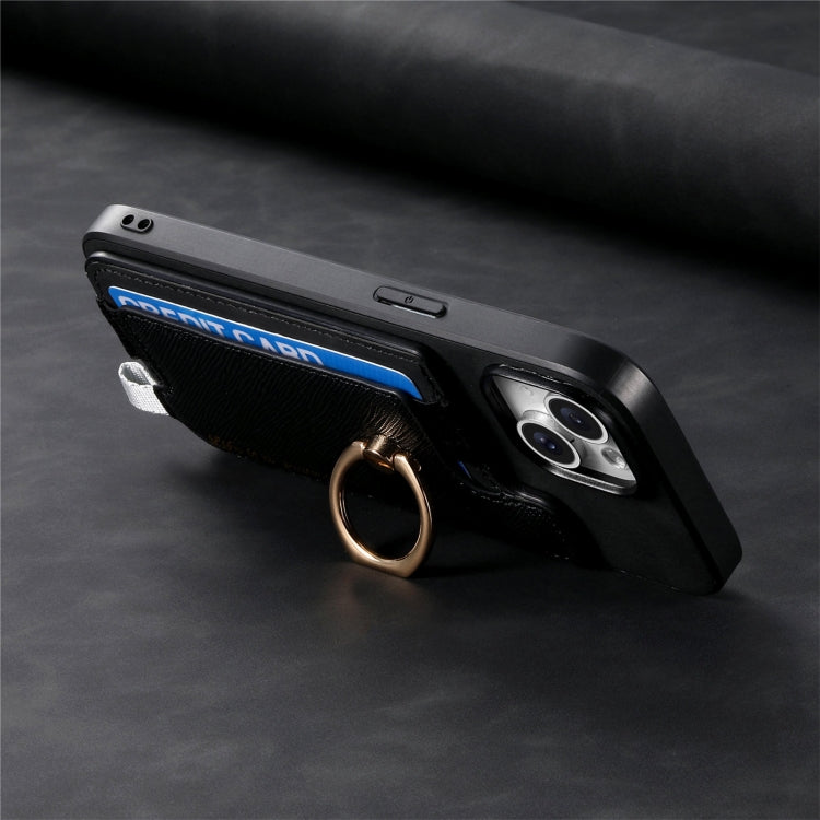 For iPhone 13 Retro Magsafe Cross Leather Ring Holder Card Bag Phone Case(Black) - iPhone 13 Pro Cases by buy2fix | Online Shopping UK | buy2fix