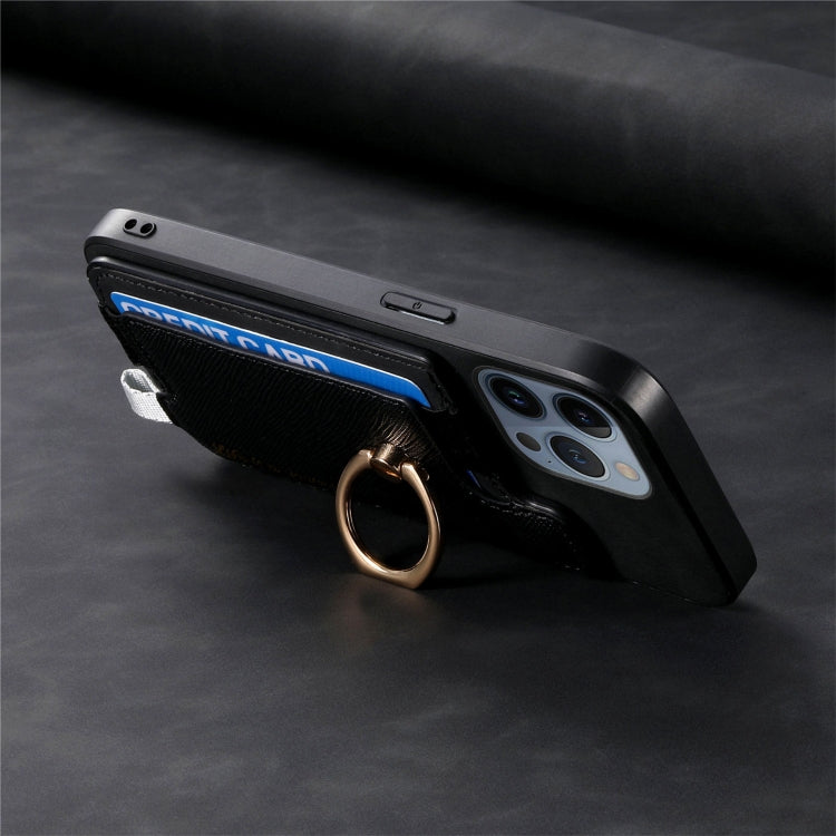 For iPhone 13 Pro Retro Magsafe Cross Leather Ring Holder Card Bag Phone Case(Black) - iPhone 13 Pro Cases by buy2fix | Online Shopping UK | buy2fix