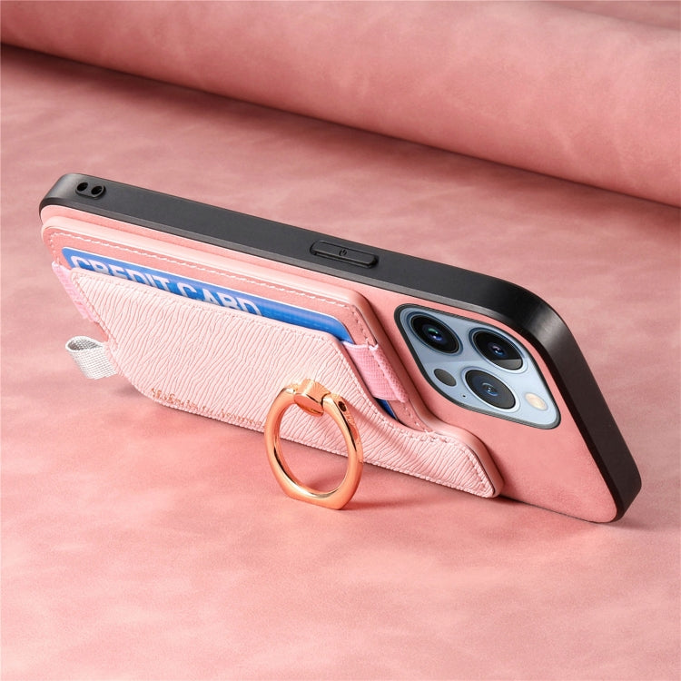 For iPhone 13 Pro Max Retro Magsafe Cross Leather Ring Holder Card Bag Phone Case(Pink) - iPhone 13 Pro Max Cases by buy2fix | Online Shopping UK | buy2fix