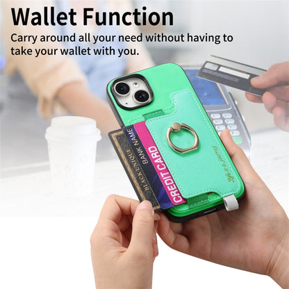 For iPhone 14 Plus Retro Magsafe Cross Leather Ring Holder Card Bag Phone Case(Green) - iPhone 14 Plus Cases by buy2fix | Online Shopping UK | buy2fix