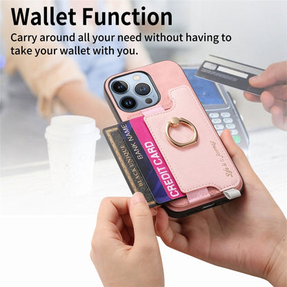 For iPhone 14 Pro Max Retro Magsafe Cross Leather Ring Holder Card Bag Phone Case(Pink) - iPhone 14 Pro Max Cases by buy2fix | Online Shopping UK | buy2fix