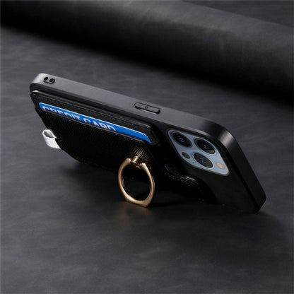 For iPhone 14 Pro Max Retro Magsafe Cross Leather Ring Holder Card Bag Phone Case(Black) - iPhone 14 Pro Max Cases by buy2fix | Online Shopping UK | buy2fix