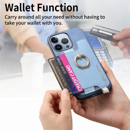 For iPhone 15 Retro Magsafe Cross Leather Ring Holder Card Bag Phone Case(Blue) - iPhone 15 Cases by buy2fix | Online Shopping UK | buy2fix