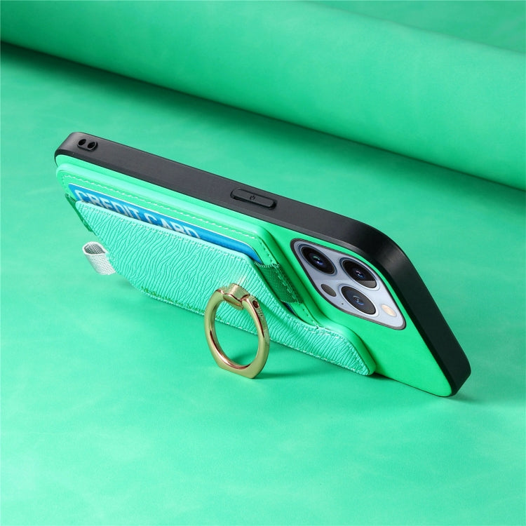 For iPhone 15 Retro Magsafe Cross Leather Ring Holder Card Bag Phone Case(Green) - iPhone 15 Cases by buy2fix | Online Shopping UK | buy2fix