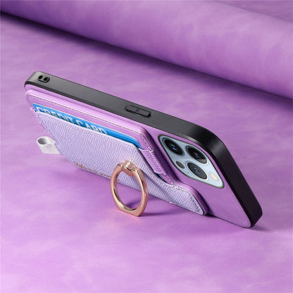 For iPhone 15 Pro Retro Magsafe Cross Leather Ring Holder Card Bag Phone Case(Purple) - iPhone 15 Pro Cases by buy2fix | Online Shopping UK | buy2fix